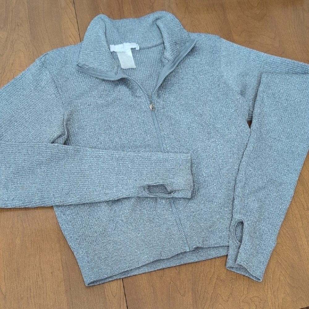 Active Gray Fitted Zip Up Sweater